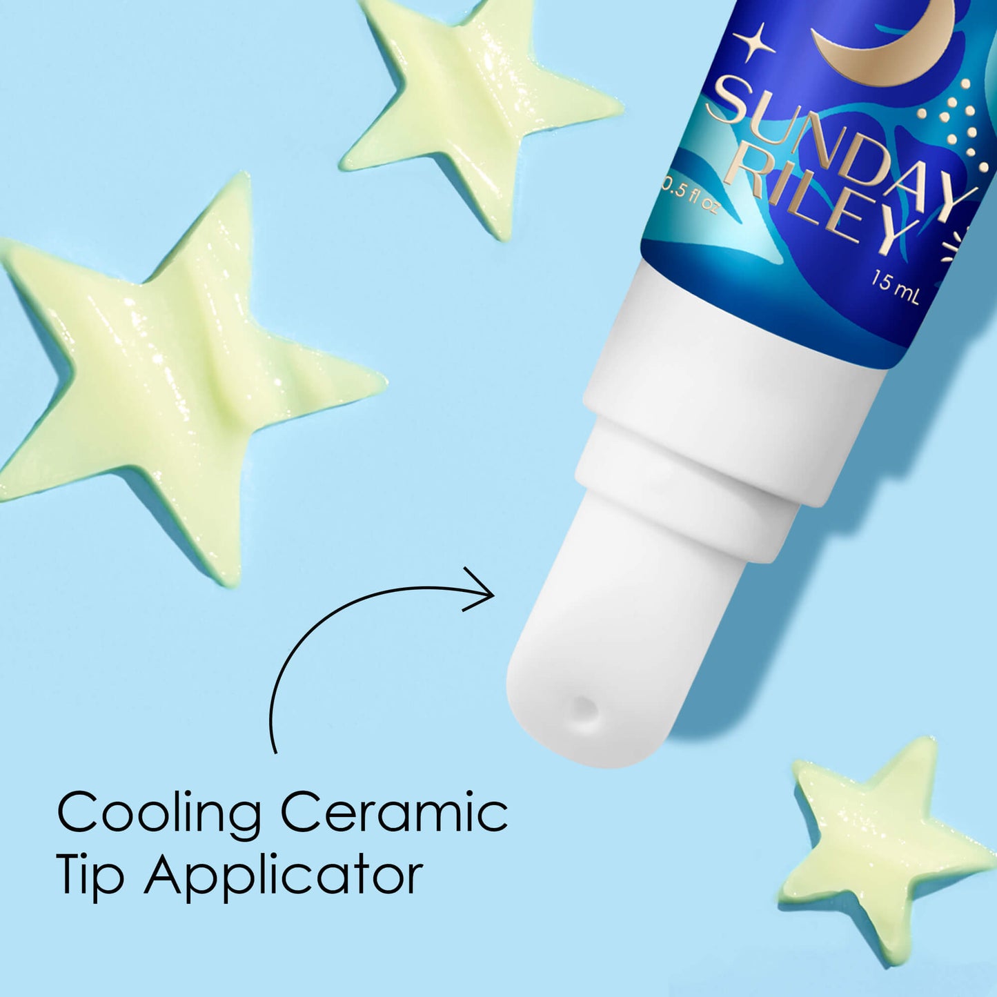 5 Stars cooling ceramic tip applicator on a light blue background with it's star shaped goops