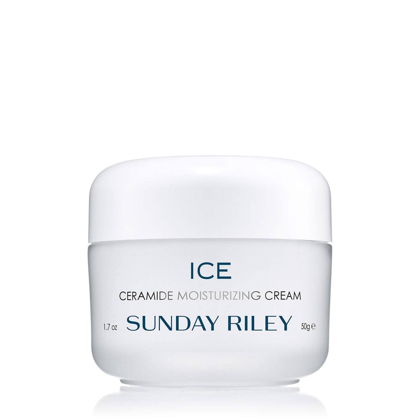 Ice Ceramide Moisturizing Cream 50g, packaged in white frosted glass jar with white lid