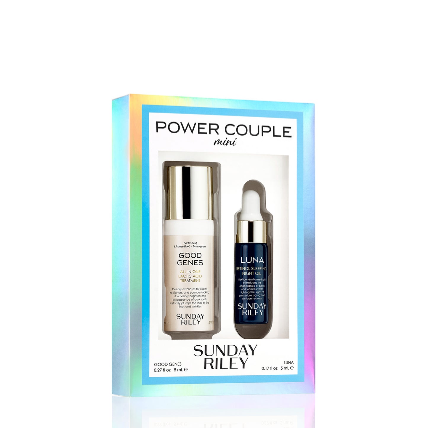 Mini Power Couple kit pack shot showing Good Genes 0.27 fl oz and Luna 0.17 fl oz bottles