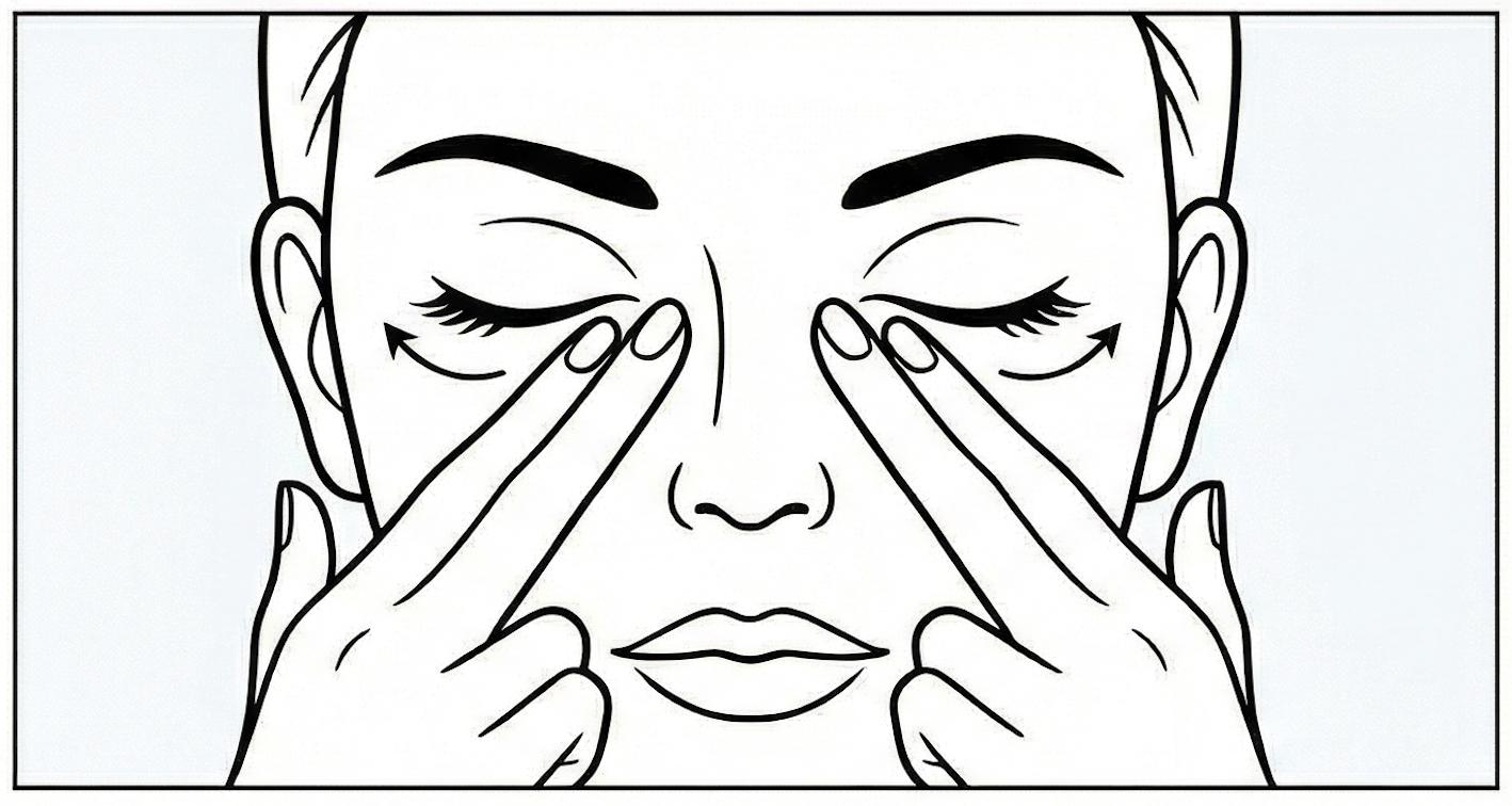 Depuffing eye massage to drain fluid retention