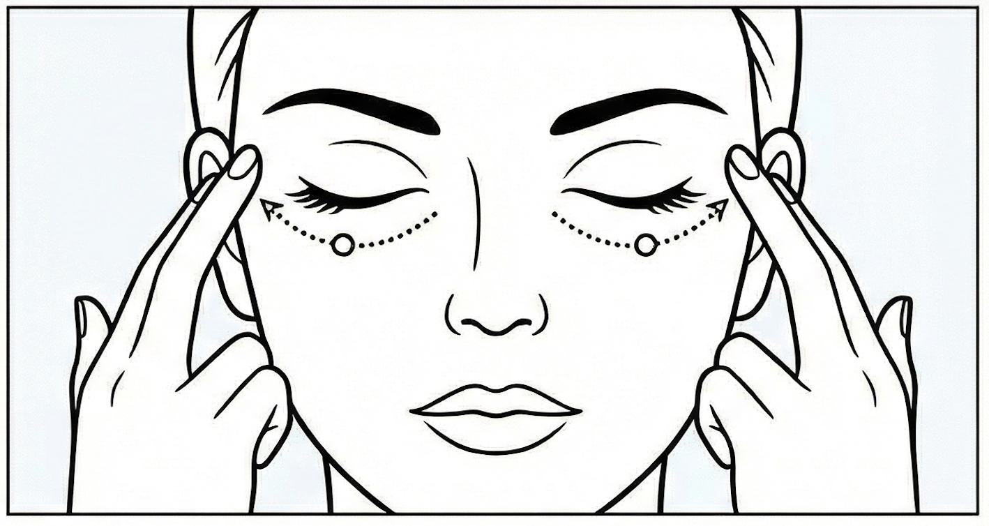 Depuffing eye massage to drain fluid retention