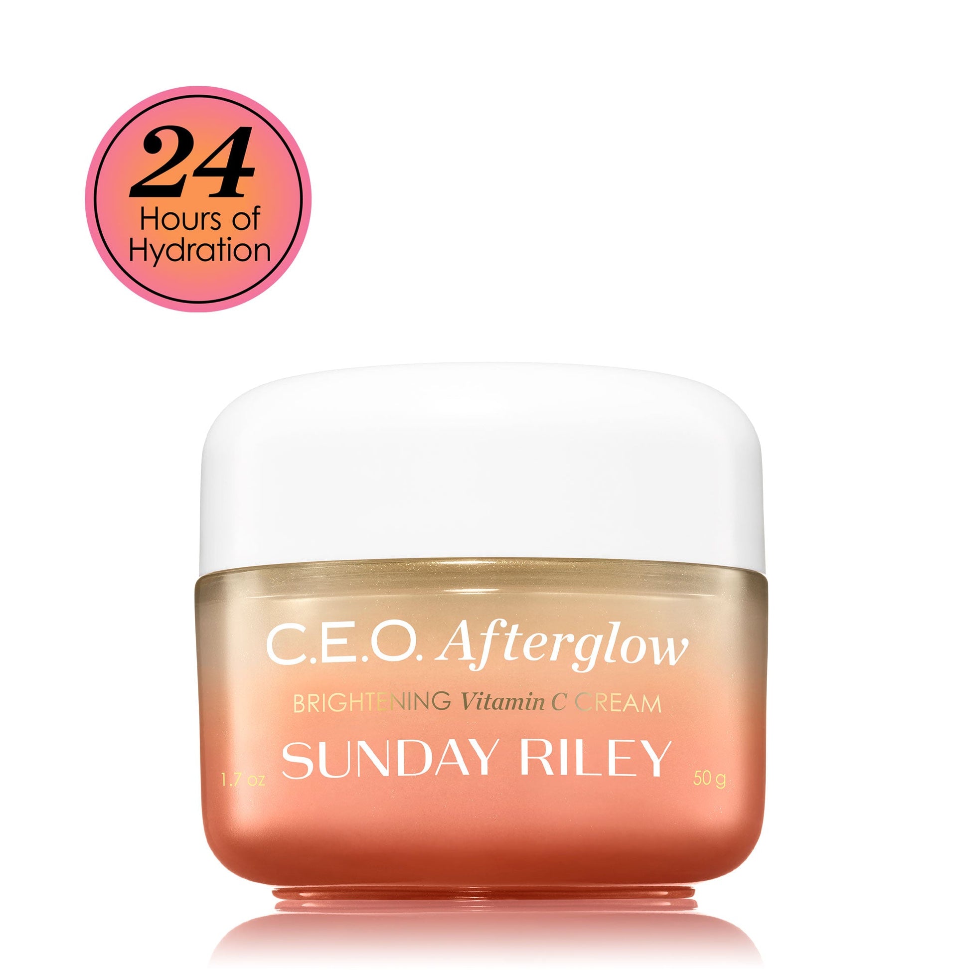 C.E.O. Afterglow Brightening Vitamin C Cream pack shot with 2022 POPSUGAR MUST HAVE BADGE that says "24 Hours of Hydration"