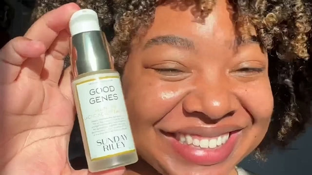 Video talking about Good Genes. "Good Genes is a lactic acid treatment that exfoliates the skin, helps get rid of dead skin cells, helps with discoloration and hyperpigmentation, helps brighten the skin, helps plump the skin, and get rid of fine lines and wrinkles."