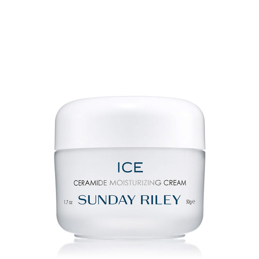 Ice Ceramide Moisturizing Cream 50g, packaged in white frosted glass jar with white lid