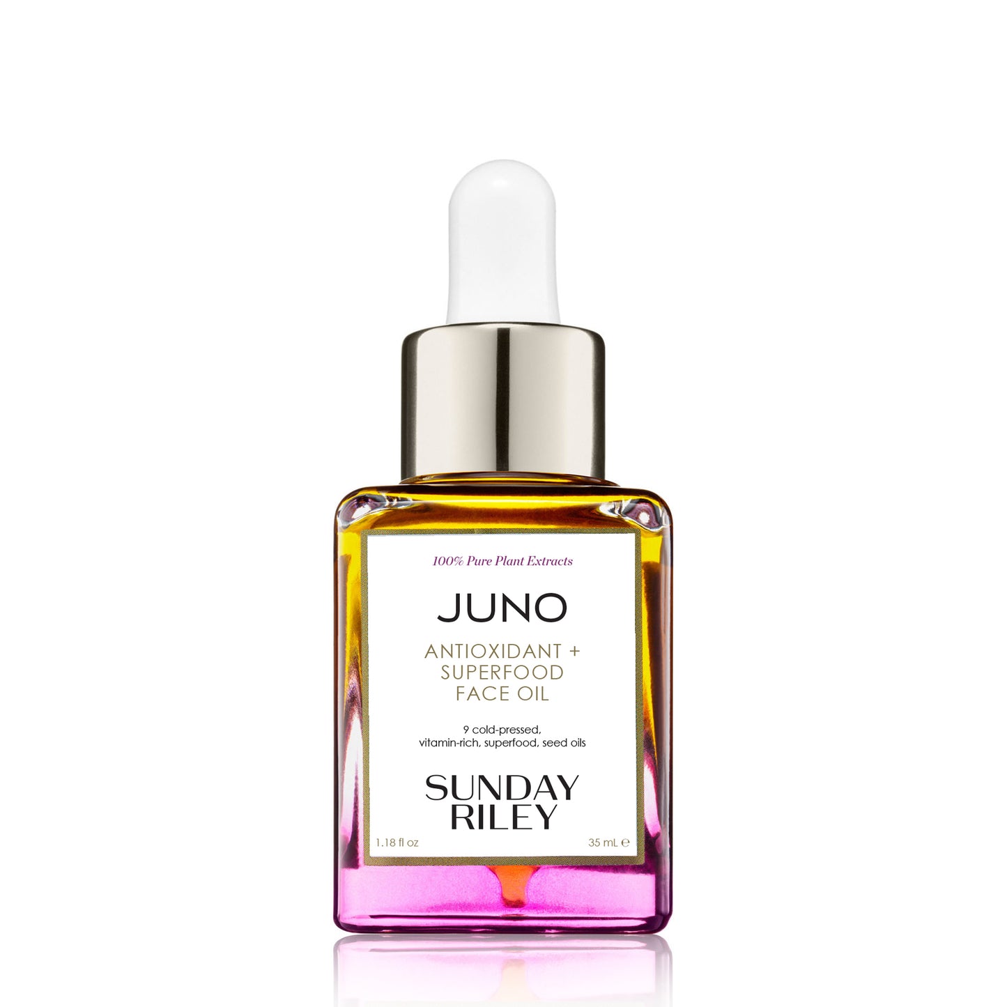 35 ml Juno Superfood face oil, yellow to pink gradient glass bottle